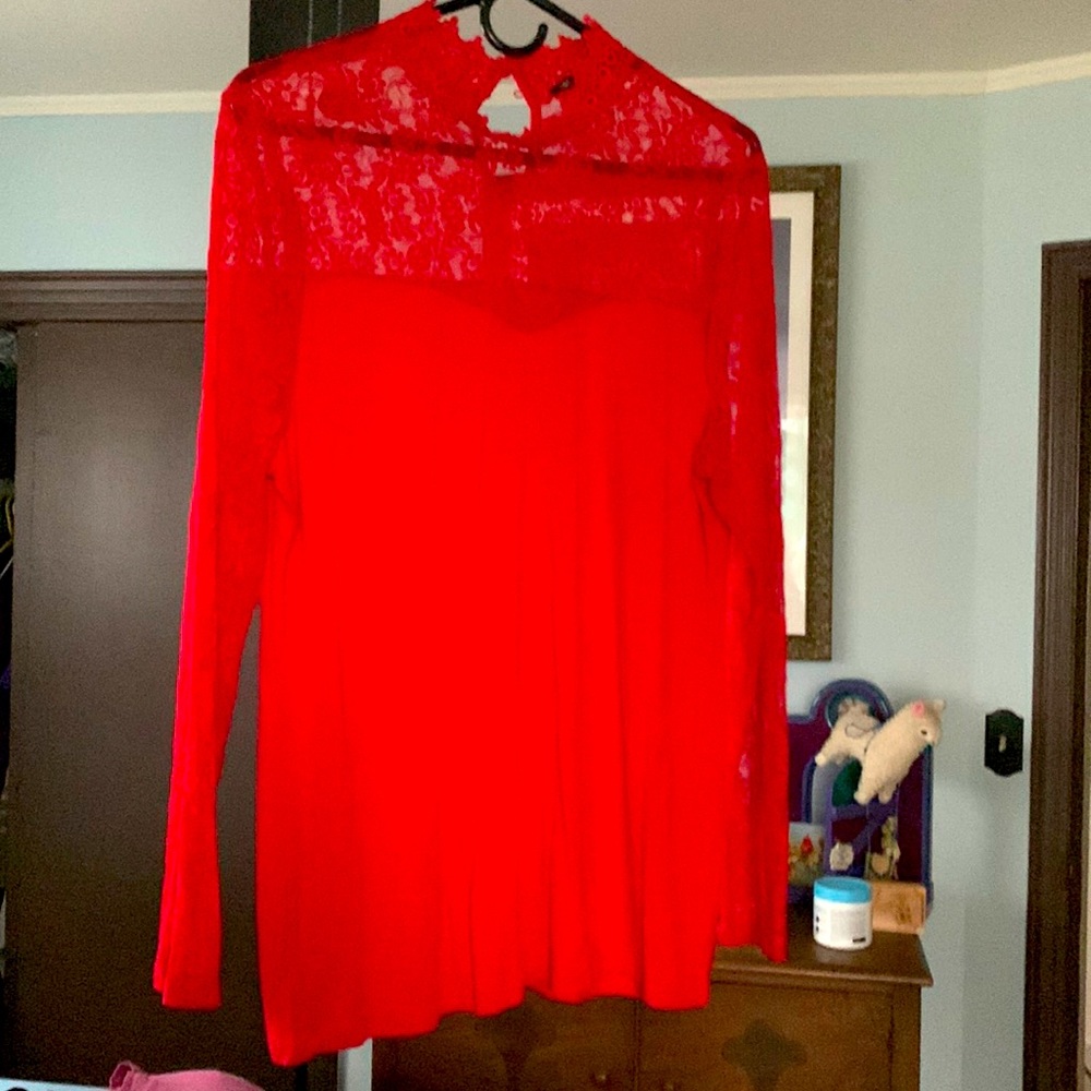 INC International Concepts red lace choker collar lace collar red lace sleeves